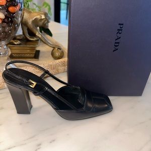 Prada ~ Block 3” Heel, Square Toe Slingback. Black size 40